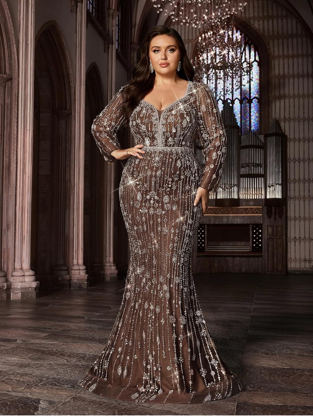 Women plus size sequence mermaid formal evening dress